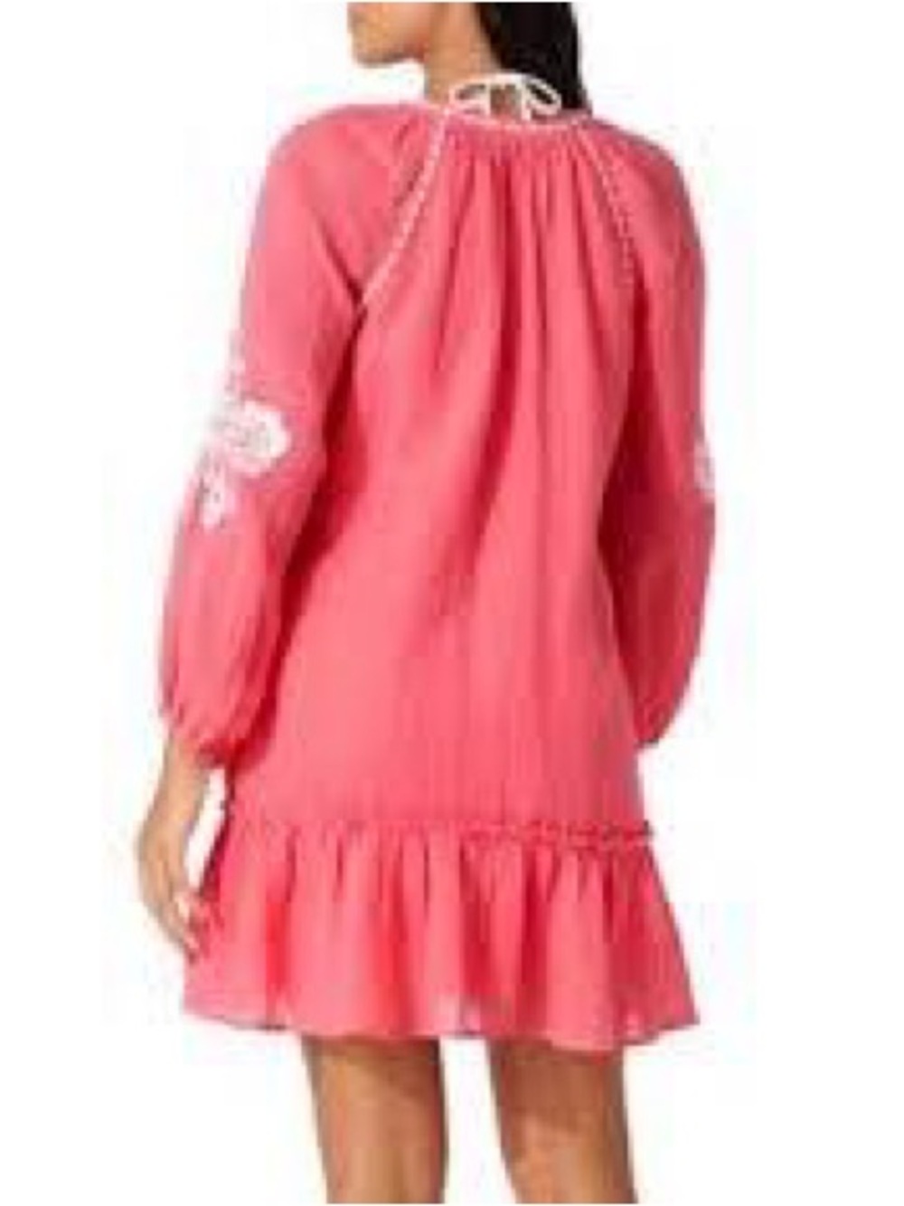 Tommy Bahama Coral Pink Embroidered Sleeve Ruffle Dress